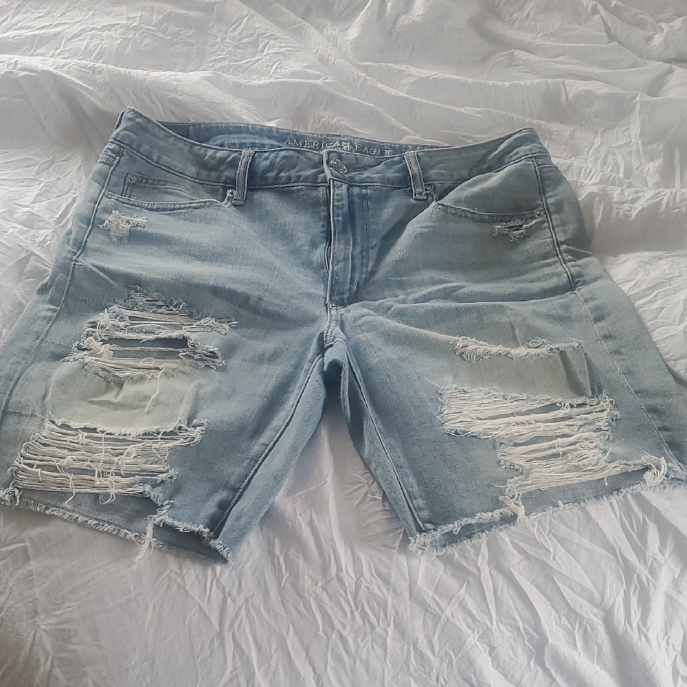 Distressed Light Blue Denim Shorts